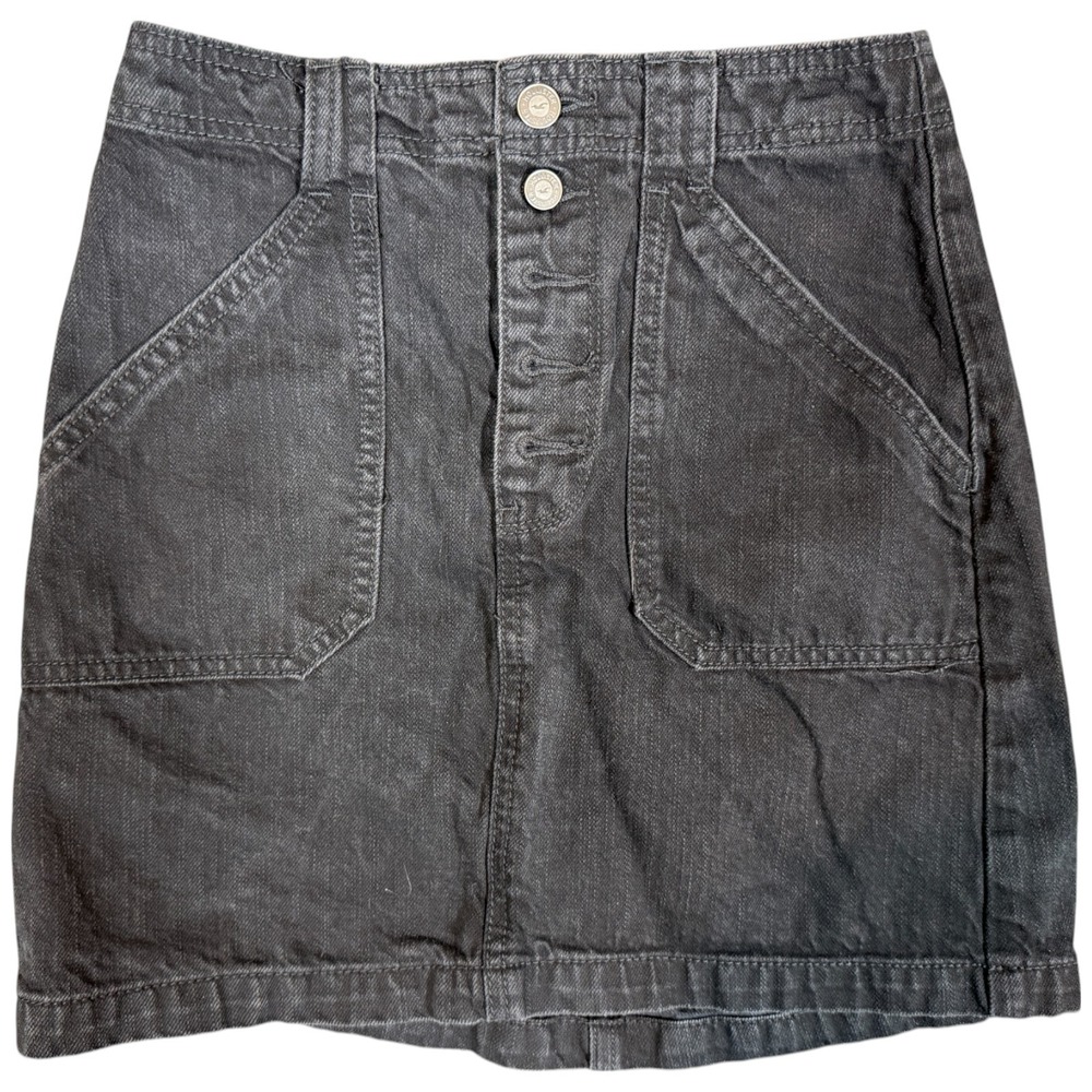 Hollister Ultra-High Rise Distressed‎ Mini Skirt Denim Jean Black Size 1 Pockets